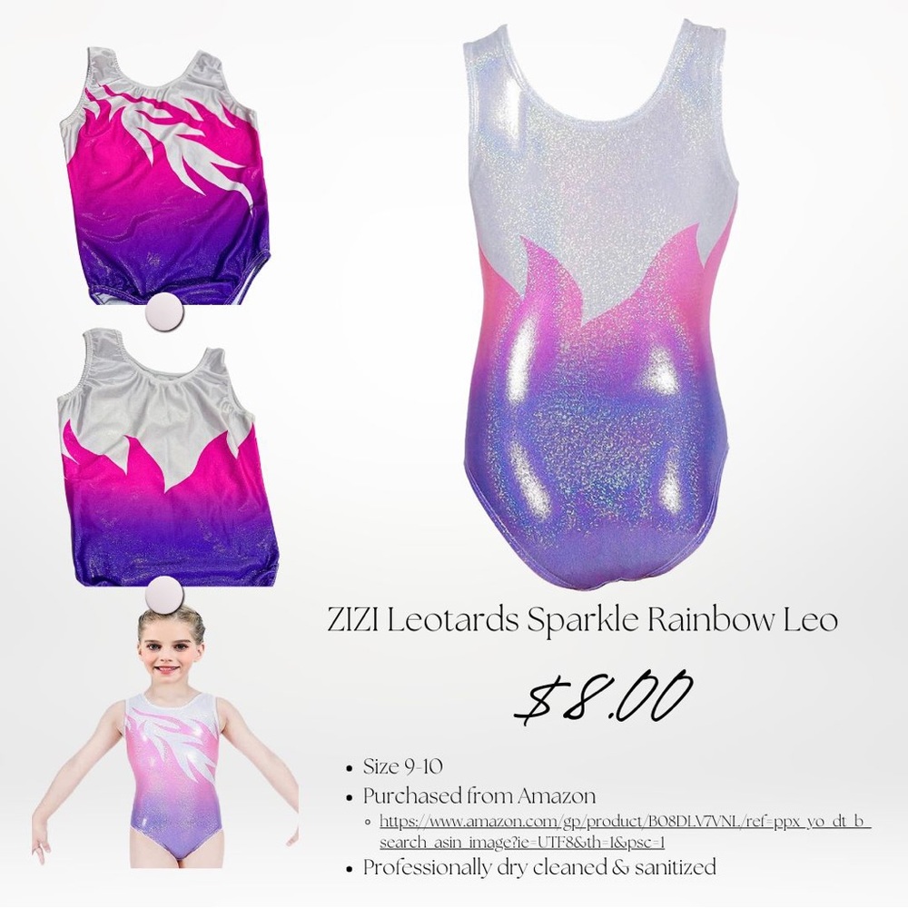 ✨💖 ZIZI Leotards Sparkle Rainbow Leo - Lightly Used, Child Size 9-10✨💖